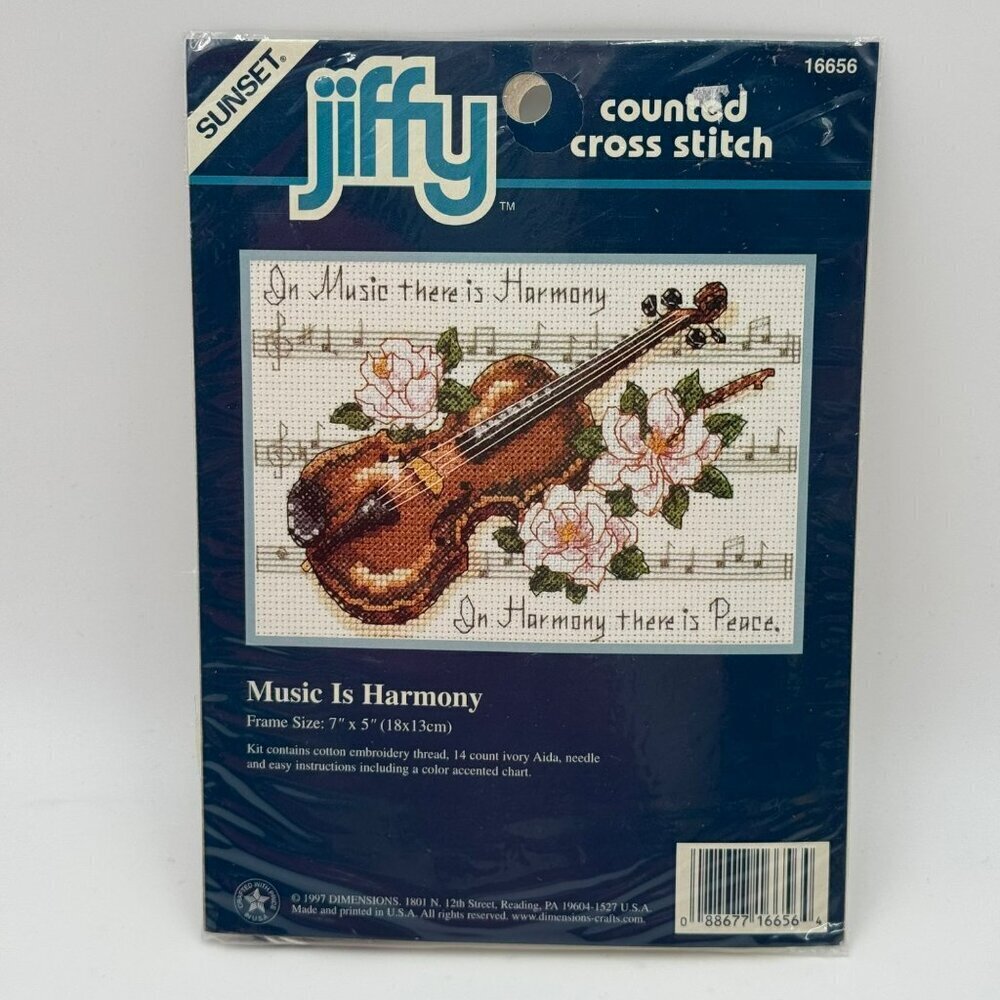 Jiffy Dimensions Counted Cross Stitch Kit "Music is Harmony" #16656 Vintage Viol